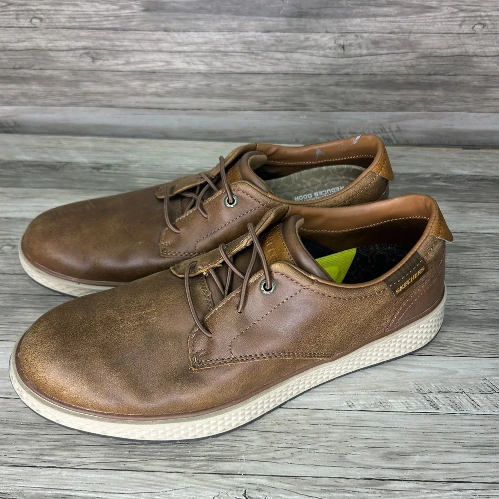Skechers Mens 10.5 Burkett Camel casual Oxford shoes Brown Leather